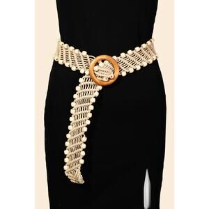 Wooden Circle Buckle Braided Belt Ivory